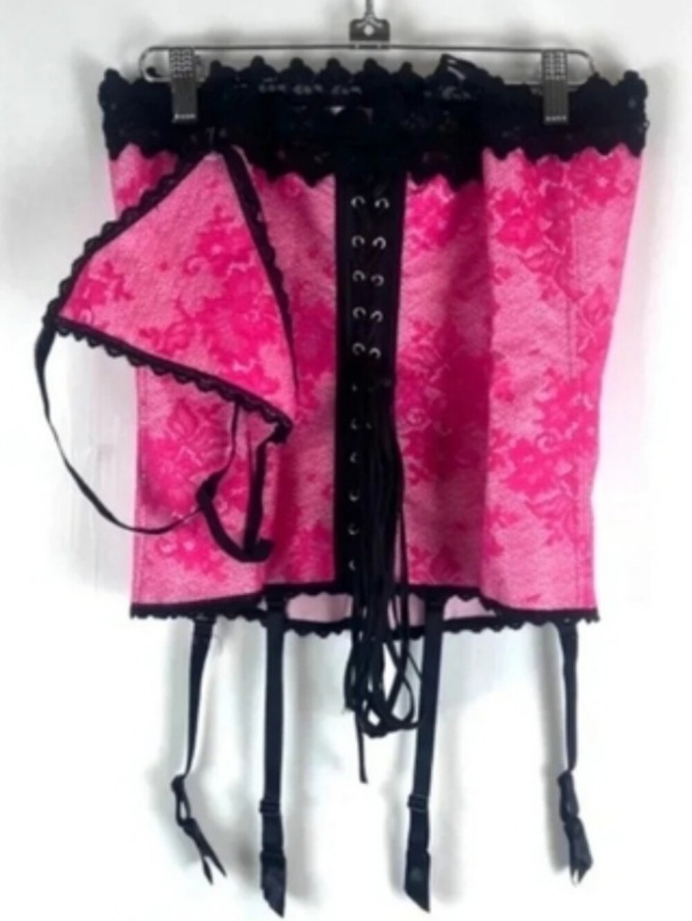 NWT Frederick's of Hollywood Hot Pink Jacquard Corset W/ Panties Size 44